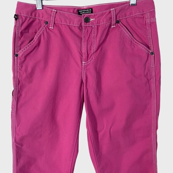 Y2K Ralph Lauren Straight Leg Mid-Rise Cargo Carpenter Pants Women's 10 Pink - Picture 5 of 9